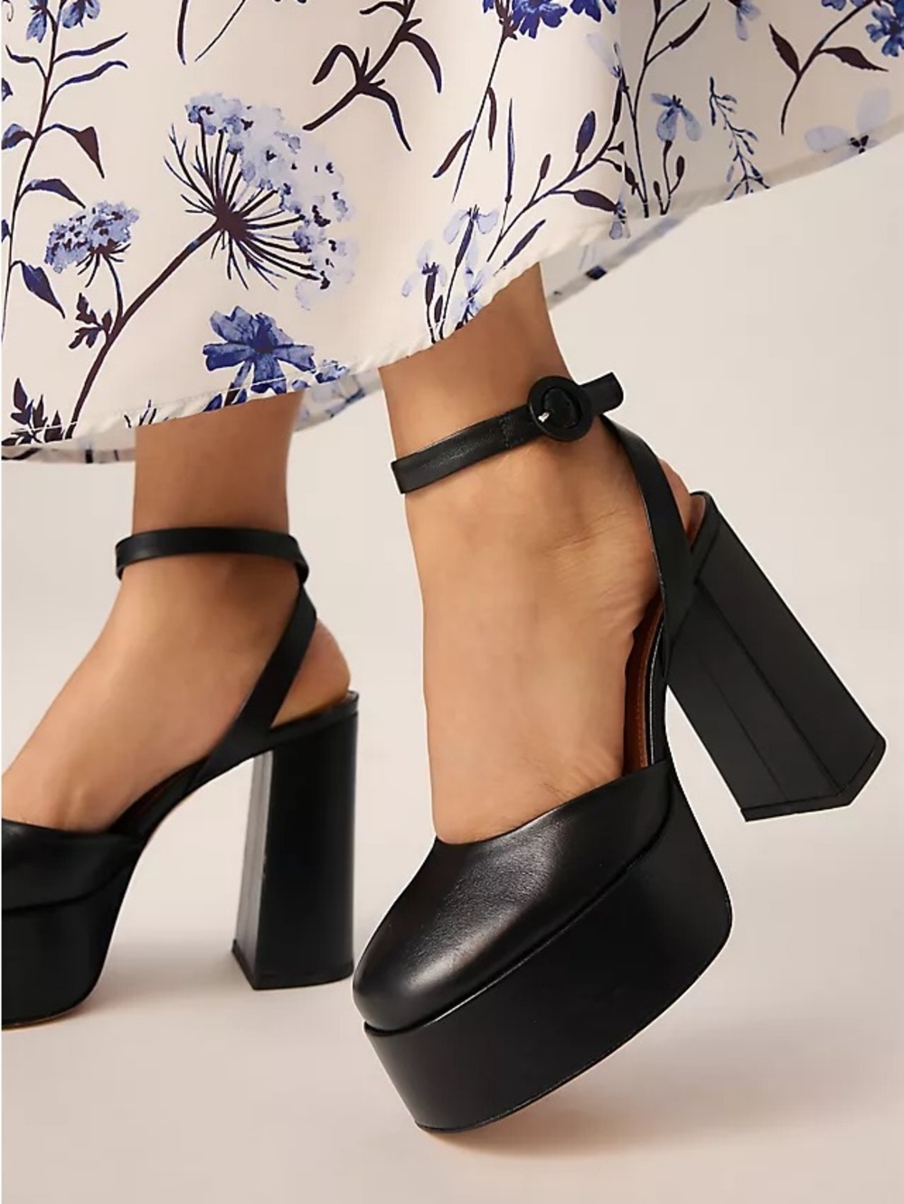 Anthro Maeve Chunky Black Leather Mary Jane Platform Heels